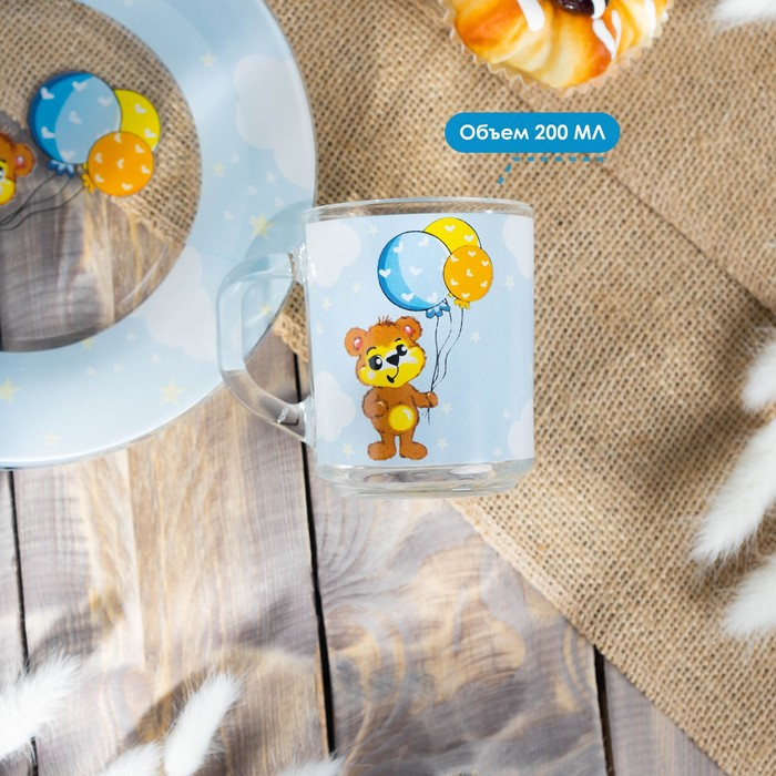 Набор детской посуды Доляна &laquo;Мишутка&raquo;, 3 предмета: кружка 200 мл, миска 450 мл, тарелка d=20 см