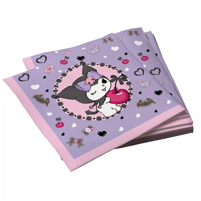 Салфетки бумажные трёхслойные Kuromi «Любимая вишенка», 33х33 см, набор 20 шт. Салфетки бумажные трёхслойные Kuromi «Любимая вишенка», 33х33 см, набор 20 шт.