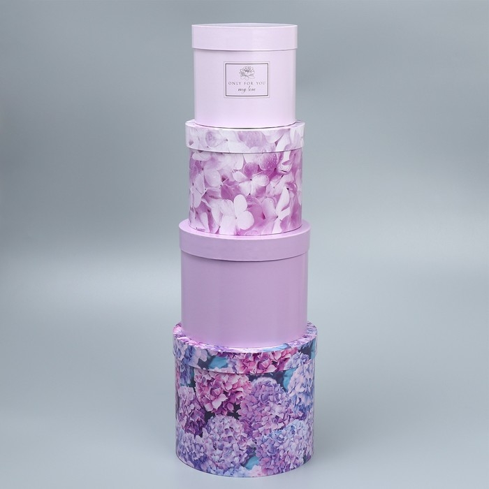 Набор шляпных коробок для цветов 4 в 1, упаковка подарочная, «Лаванда», 14 х 13 см - 20 х 17,5 см Набор шляпных коробок для цветов 4 в 1, упаковка подарочная, «Лаванда», 14 х 13 см - 20 х 17,5 см