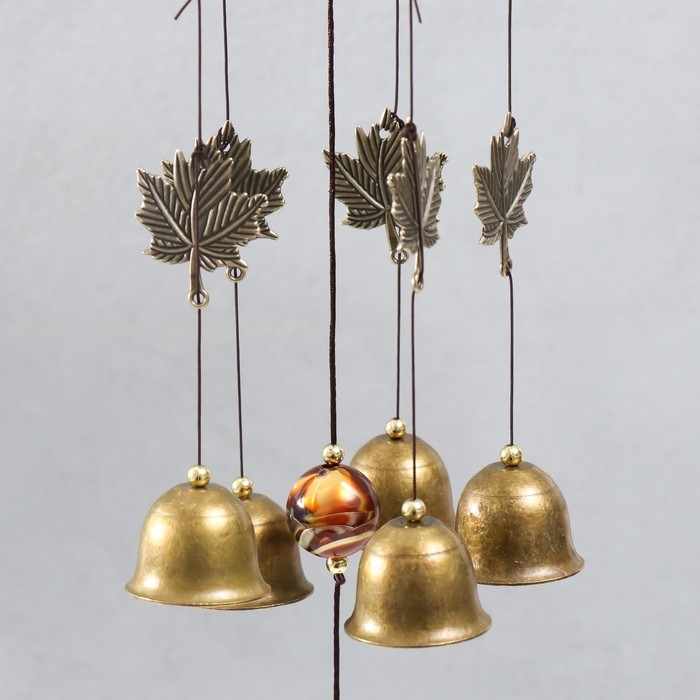 Музыка ветра металл "Павлин и листики" 5 колокольчиков под бронзу 46 см