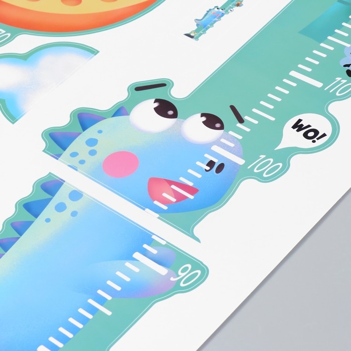 Наклейка пластик интерьерная цветная ростомер Наклейка пластик интерьерная цветная ростомер "Динозаврики всё выше" 50x70 см