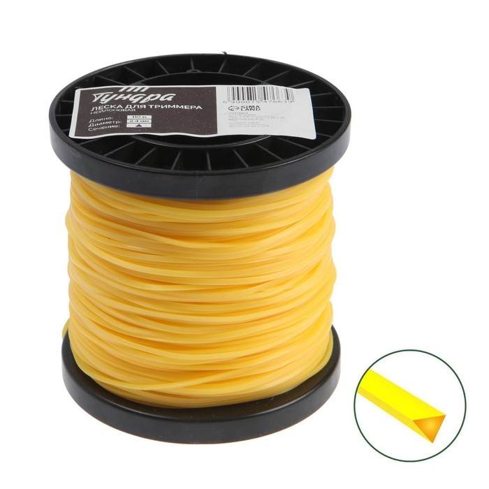 Леска для триммера ТУНДРА, сечение треугольник, d=2.4 мм, 110 м, нейлон Леска для триммера ТУНДРА, сечение треугольник, d=2.4 мм, 110 м, нейлон