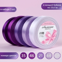 Набор атласных лент, 5 шт, размер 1 ленты: 20 мм &times; 23 &plusmn; 1 м, цвет фиолетовый спектр