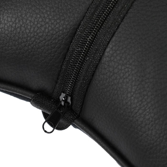 Подушка автомобильная косточка, на подголовник, 27&times;17 см, велюр, чёрный с синей строчкой