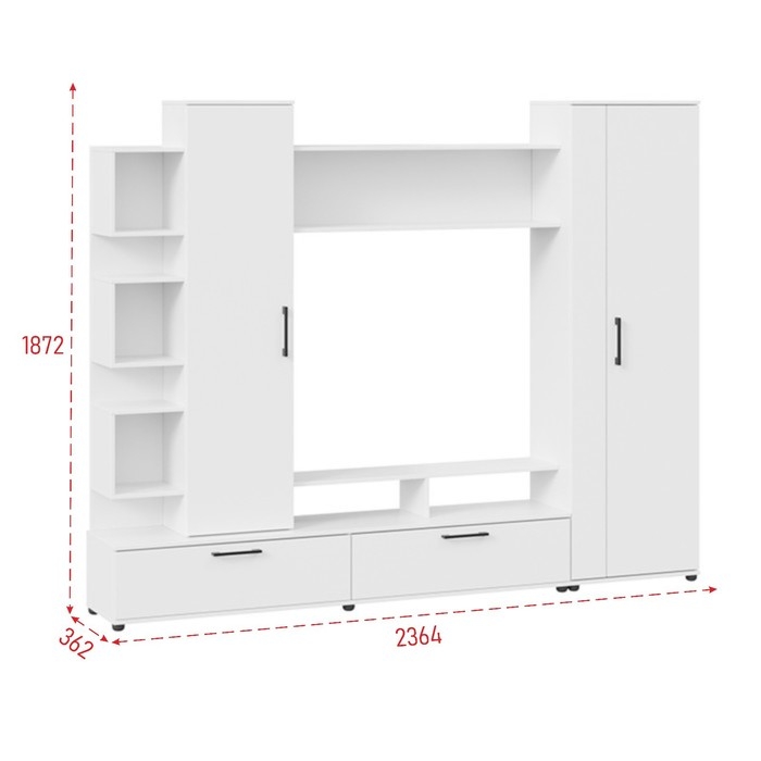Гостиная Дакота, 2364х362х1872, Белый ясень