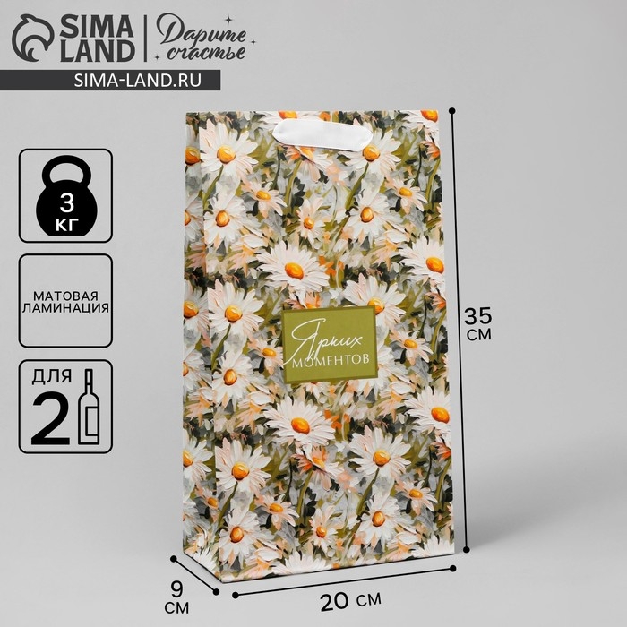 Пакет подарочный под две бутылки, упаковка, &laquo;Яркие моменты&raquo;, 35 х 20 х 9 см