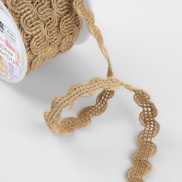 Тесьма декоративная холщовая «Волна», 10 мм, 10 ± 0,5 м, цвет бежевый Тесьма декоративная холщовая «Волна», 10 мм, 10 ± 0,5 м, цвет бежевый