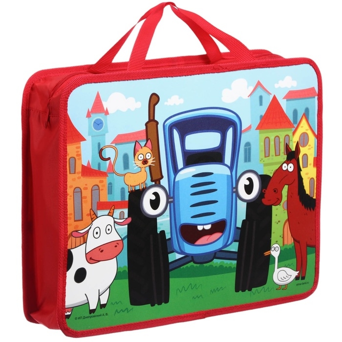 Папка пластиковая с ручками А4, на молнии, 75х330х260 мм, Синий трактор Папка пластиковая с ручками А4, на молнии, 75х330х260 мм, Синий трактор