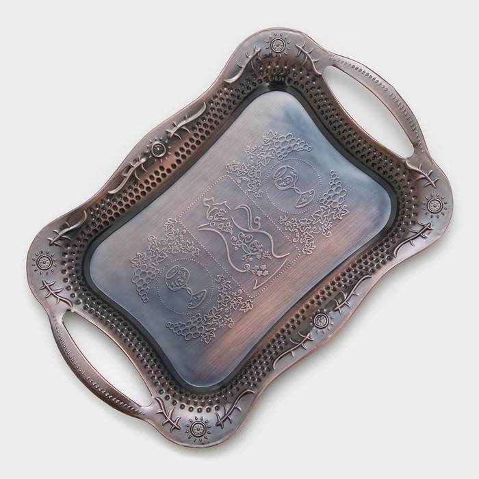 Поднос из нержавеющей стали с ручками &laquo;Изобилие&raquo;, 31&times;20&times;2,5 см, цвет бронзовый