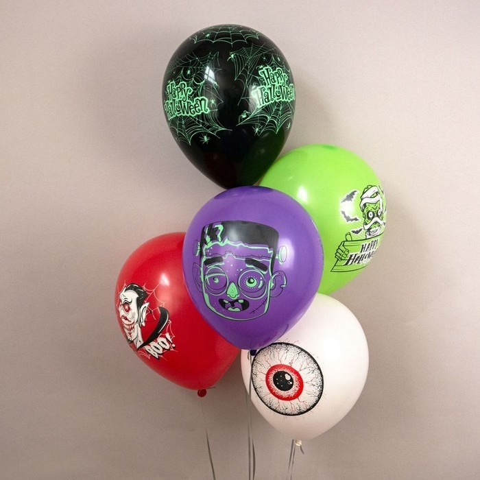 Шар латексный 12" &laquo;Праздник Хеллоуин!&raquo;, шелкография, 2-сторонний, 5 дизайнов, набор 25 шт.