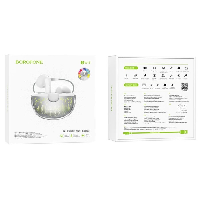 Наушники беспроводные Borofone BW15, вкладыши, TWS, микрофон, BT5.3, 30/250 мАч, белые
