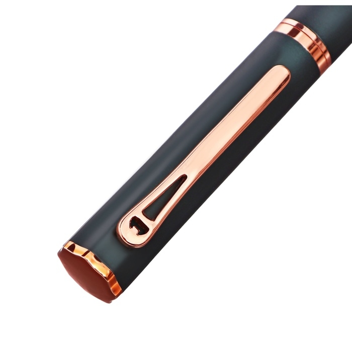 Ручка подарочная роллер в кожзам футляре Софтач корпус зеленый/медь Ручка подарочная роллер в кожзам футляре Софтач корпус зеленый/медь