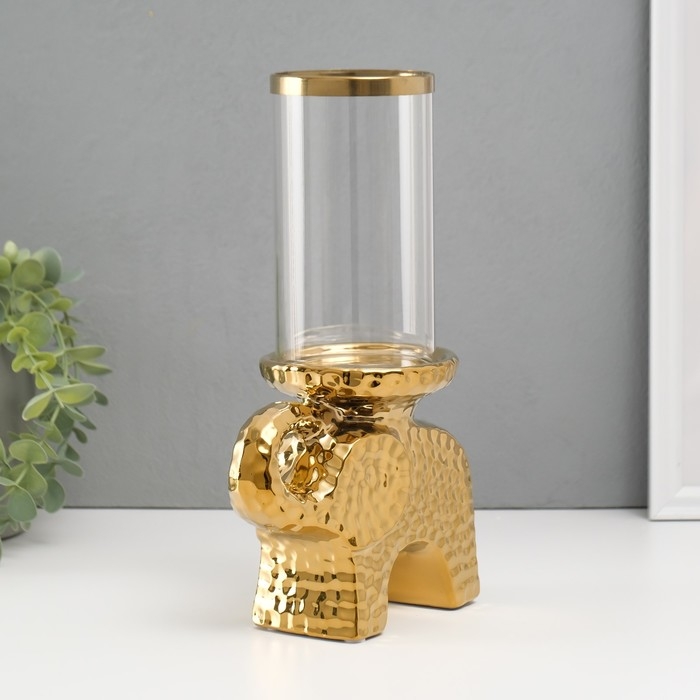 Подсвечник керамика, стекло на 1 свечу Подсвечник керамика, стекло на 1 свечу "Слон" d=8 см золото 16х10х27 см