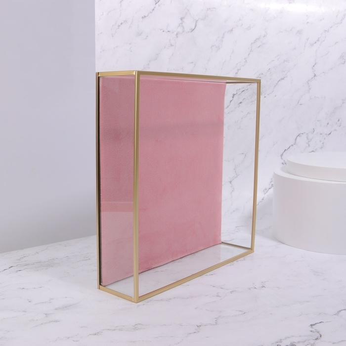 Органайзер для хранения &laquo;PINK RIPPLES&raquo;, стеклянный, 1 секция, 24 &times; 24 &times; 6,5 см, цвет прозрачный/медный/розовый