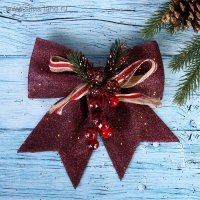 Ёлочная игрушка &laquo;Зимнее волшебство. Бант - шишки, ягодки&raquo; пластик, 21х18 см, бордовый