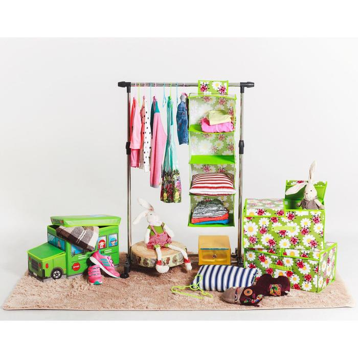 Органайзер подвесной Доляна &laquo;Божьи коровки&raquo;, 4 отделения, 30&times;30&times;80 см, цвет зелёный