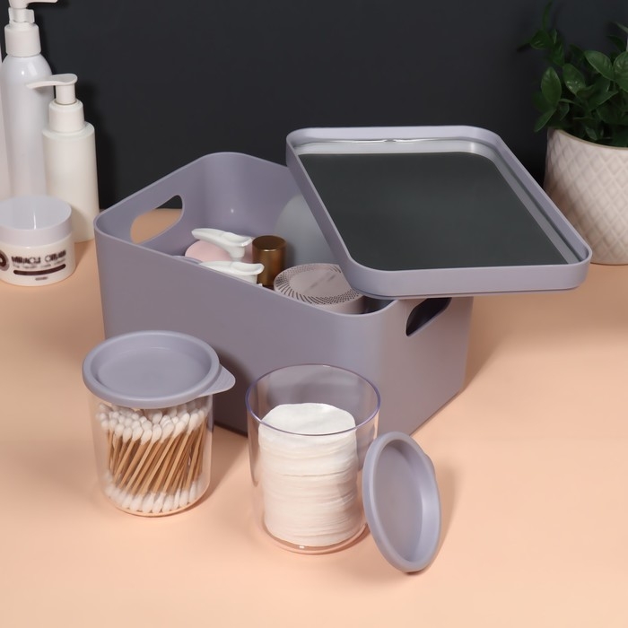 Набор органайзеров для хранения косметических принадлежностей &laquo;Eva&raquo;, 22,8 &times; 15,9 &times; 13,8 см, с зеркалом, цвет сиреневый