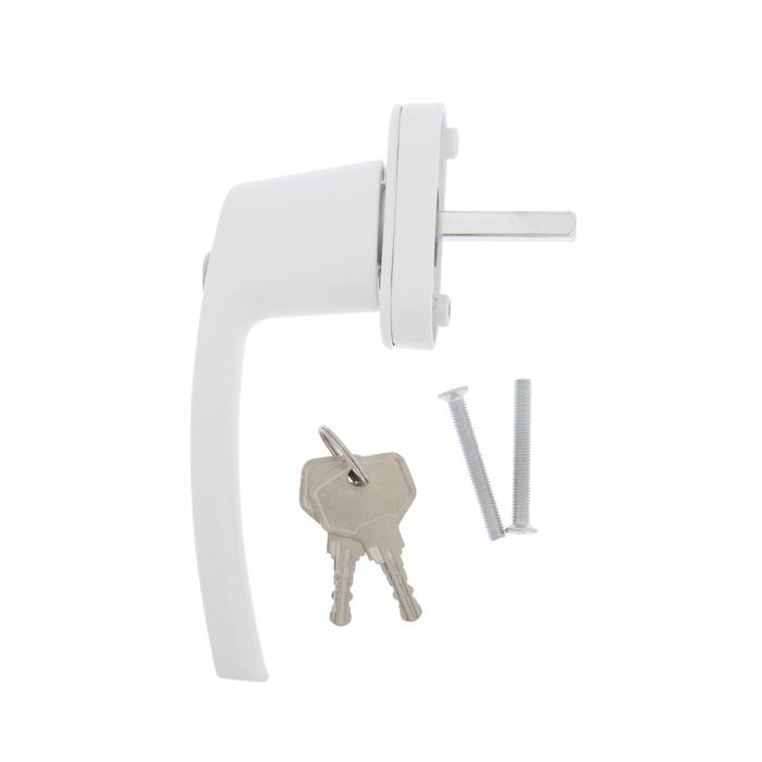 Ручка оконная с замком, металлическая, белая Ручка оконная с замком, металлическая, белая