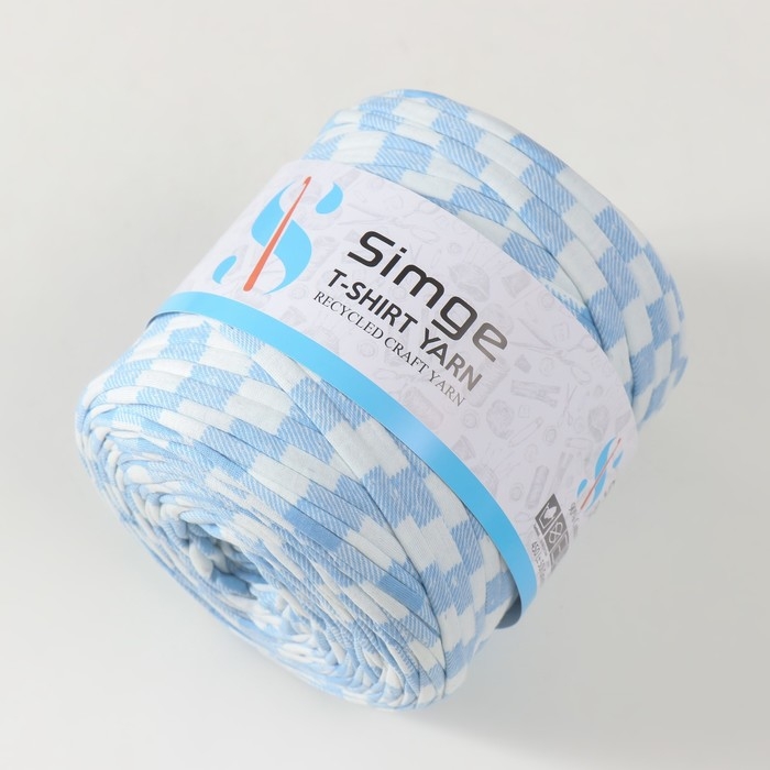 Трикотажная пряжа вторичная 90% хлопок,10% п/э, 100м/450&plusmn;50 гр (полосатик бело-голубой)