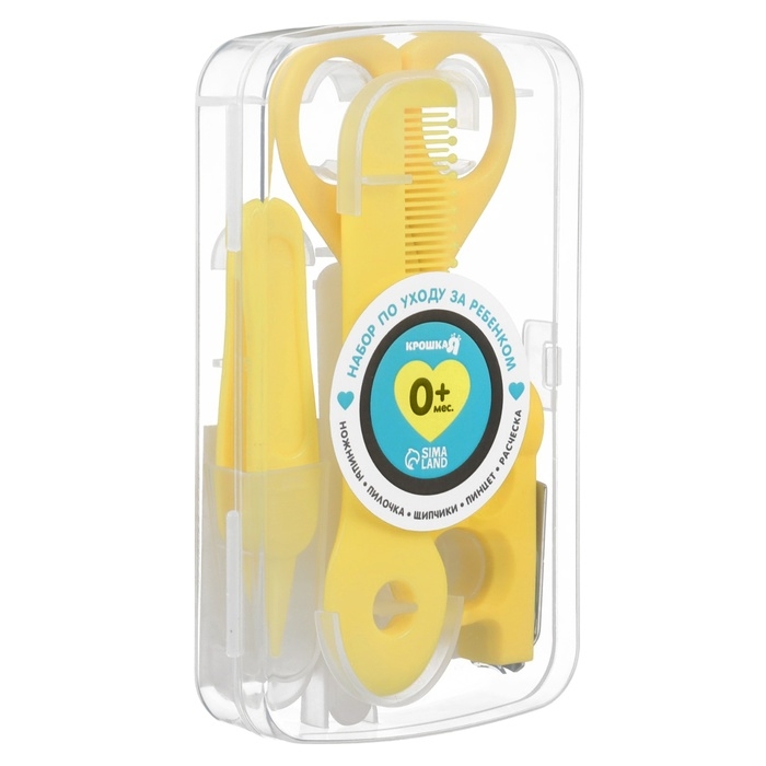 Набор по уходу за ребенком, 5 предметов (расческа, пинцет, ножницы, книпсер, пилка), цвет желтый   6