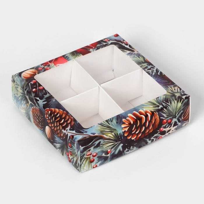 Новый год. Коробка под 4 конфеты "Время чудес", 12,6 х 12,6 х 3,6 , кондитерская упаковка