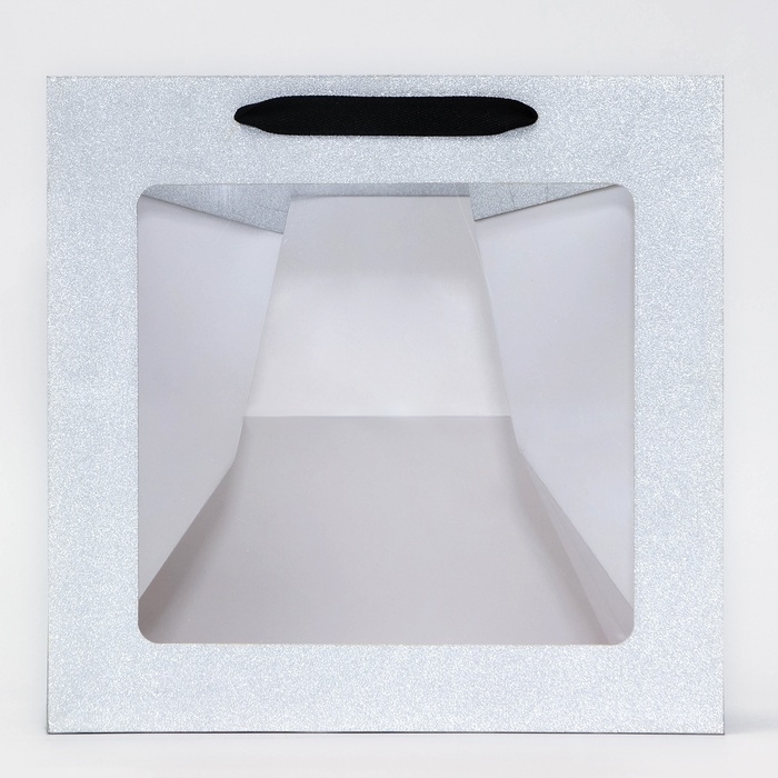 Пакет подарочный новогодний крафт с квадратным дном и окном, 30 х 30 х 30 см.