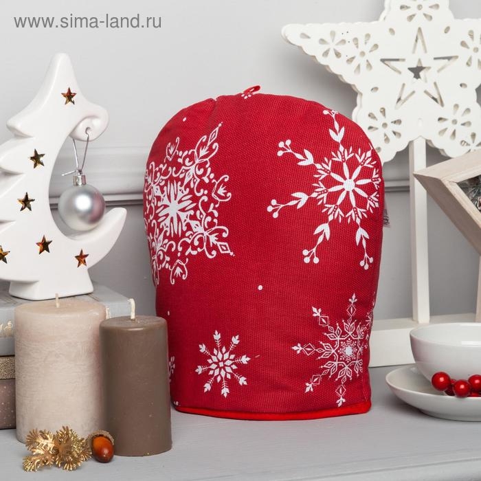 Новый год. Грелка на чайник &laquo;Белые снежинки&raquo; 28х28см, 100% хл., 164г/м2