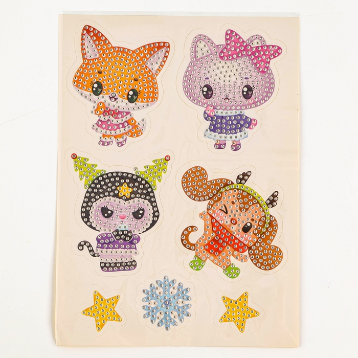 Алмазная мозаика - стикер на новый год для детей с частичным заполнением &laquo;Милые зверюшки&raquo;, новогодний набор для творчества