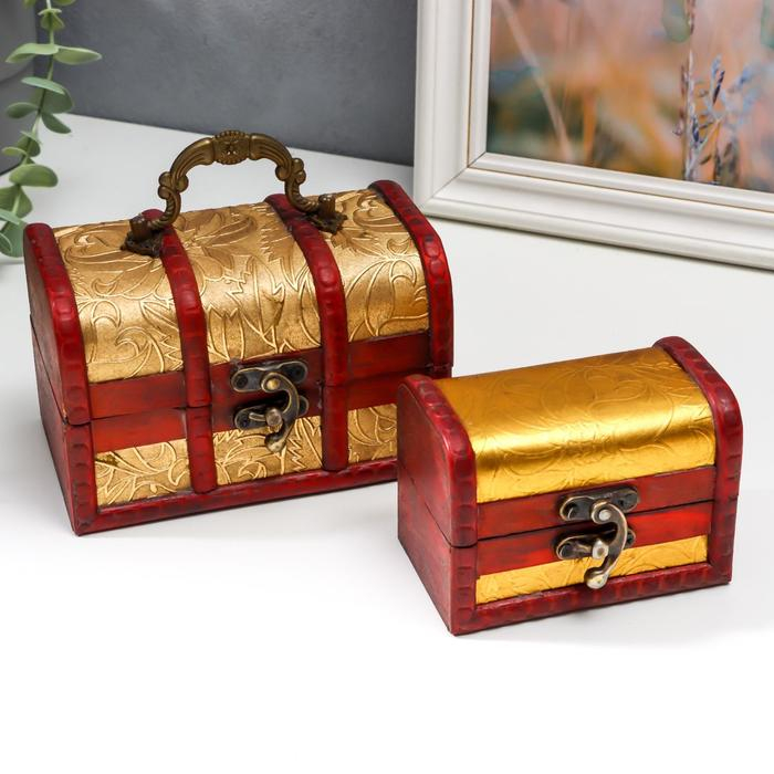 Шкатулка сундучок Шкатулка сундучок "Золотые цветы" набор 2 шт 7х6,5х11 см 9,5х14х9 см
