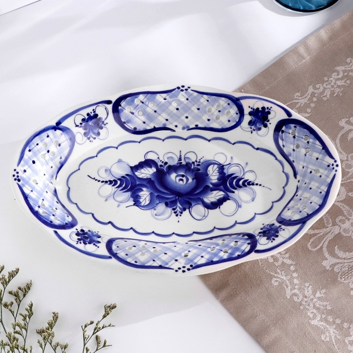 Блюдо Блюдо "Ажурное", гжель, фарфор, 30х20 см