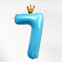 Шар фольгированный 40" &laquo;Цифра 7 с короной&raquo;, цвет голубой
