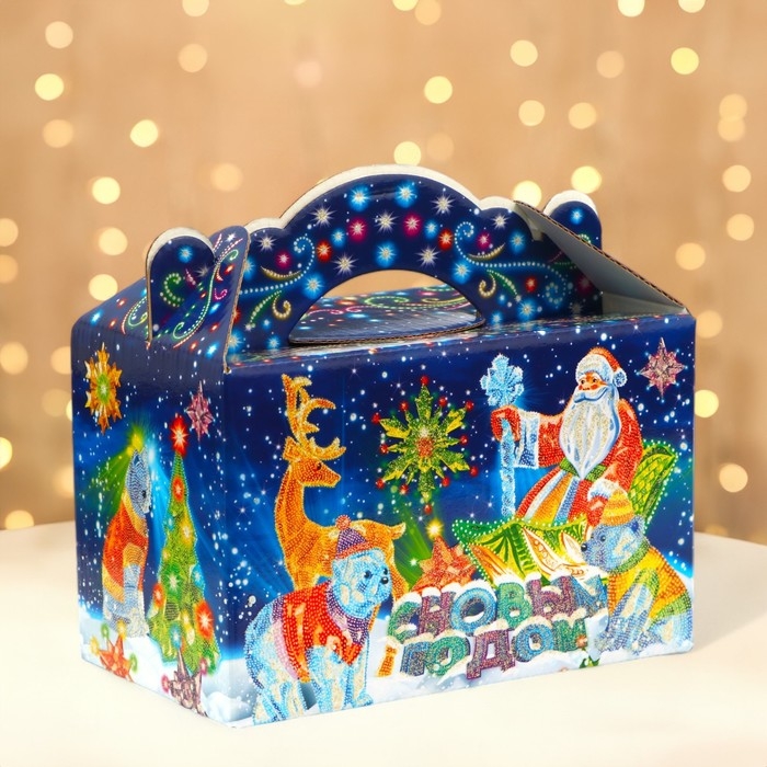 Новый год. Подарочная коробка Новый год. Подарочная коробка "Неон.Инсталяция" новогодняя Чемоданчик средний 20 x 12 x 19 см.