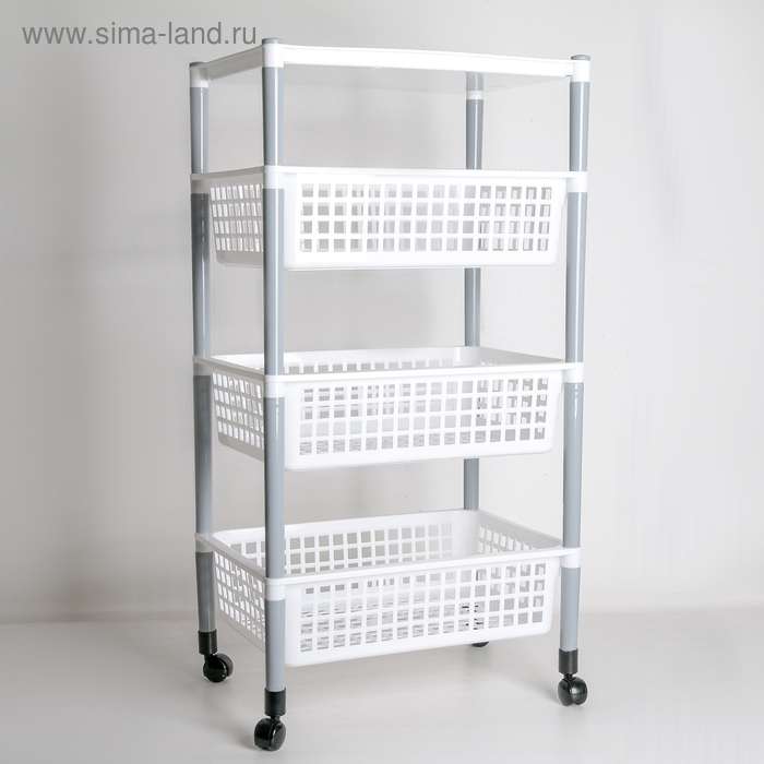 Этажерка напольная на колесиках 4-х секционная, цвет МИКС