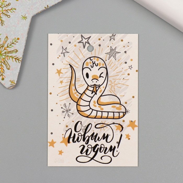 Новогодняя бирка картон "Чудо вот-вот случится..." Новогодний набор 10 шт (5 видов) 4х6 см