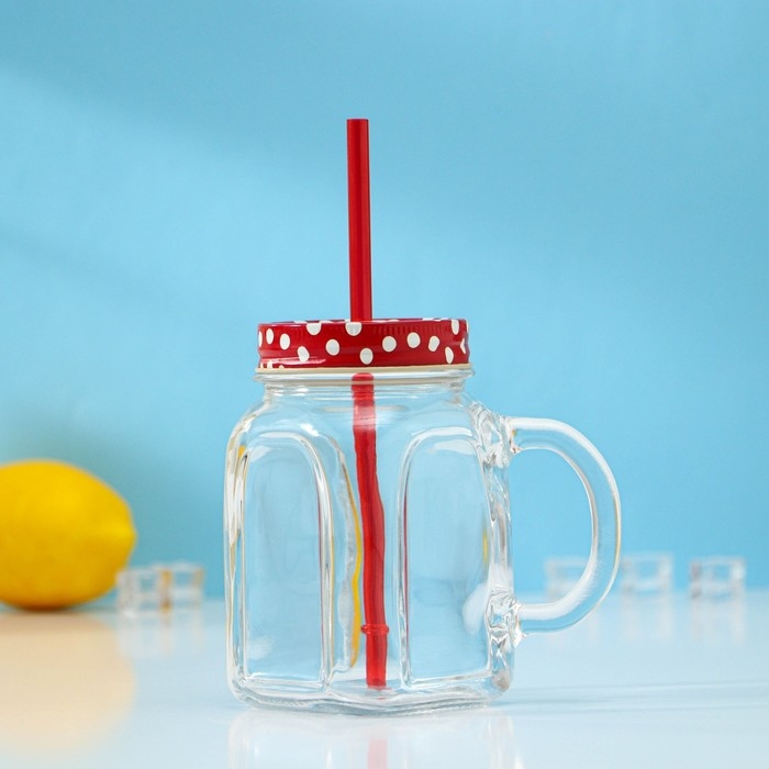 Кружка стеклянная с крышкой Homemade, 450 мл, цвет красный Кружка стеклянная с крышкой Homemade, 450 мл, цвет красный