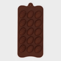 Форма для конфет и шоколада Доляна &laquo;Пасхальные яйца&raquo;, силикон, 22&times;10,5 см, 15 ячеек (3,2&times;2,5 см), цвет коричневый