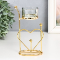 Подсвечник металл, стекло на 1 свечу "Сердце. Шарики" d-4,5 см золото 9х4,5х17 см Подсвечник металл, стекло на 1 свечу "Сердце. Шарики" d-4,5 см золото 9х4,5х17 см