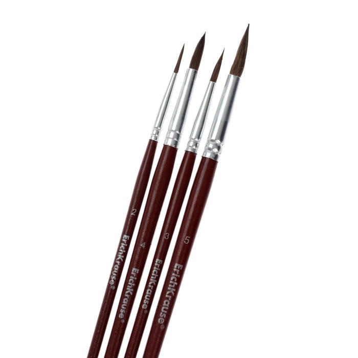 Набор кистей, пони, 4 штуки, ErichKrause для акварели и гуаши, блистер