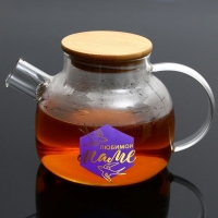 Чайник стеклянный заварочный с бамбуковой крышкой &laquo;Маме&raquo;, 1000 мл