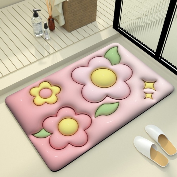 Коврик для дома Доляна Pink Flowers, влаговпитывающий, 40&times;60 см