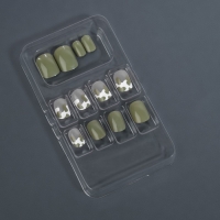 Накладные ногти &laquo;Хакки&raquo;, 12 шт, с клеевыми пластинами, форма мягкий квадрат, цвет зелёный/белый