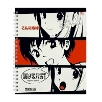 Тетрадь 96 листов в клетку на гребне MANGA ANIME, обложка мелованный картон, глянцевая ламинация, МИКС