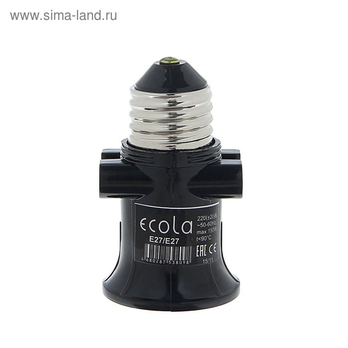 Переходник Ecola, с цоколя Е27 на Е27, с выходом на розетки, 75 х 45 мм Переходник Ecola, с цоколя Е27 на Е27, с выходом на розетки, 75 х 45 мм
