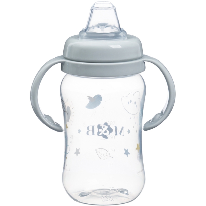 Поильник - непроливайка детский с мягким носиком &laquo;M&B&raquo;, 270 мл., с ручками, цвет серый