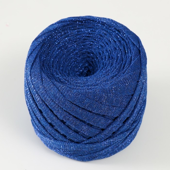 Трикотажная пряжа "Риббон" с люрексом 85м/170&plusmn;5 гр (Сапфир, люрекс: Кобальт)