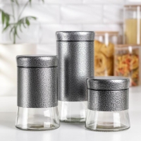 Набор банок стеклянных для сыпучих продуктов &laquo;Трио&raquo;, 3 предмета: 350/500/1000 мл, цвет серебряный