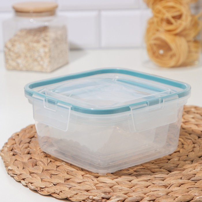 Набор контейнеров для продуктов с защёлкой, герметичная крышка, 3 шт: 400 мл, 800 мл, 1,5 л, прозрачные, крышка голубая Набор контейнеров для продуктов с защёлкой, герметичная крышка, 3 шт: 400 мл, 800 мл, 1,5 л, прозрачные, крышка голубая