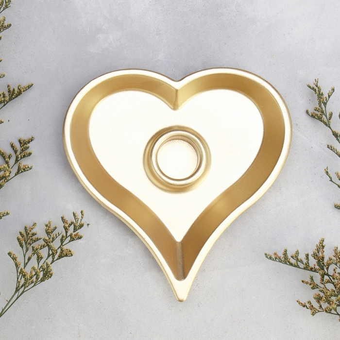 Подсвечник "Сердце" из гипса,14х2,5см,золото