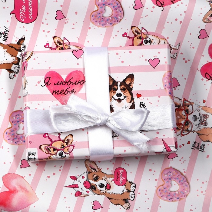 Бумага упаковочная глянцевая "Корги", 70 &times; 100 см,1 лист