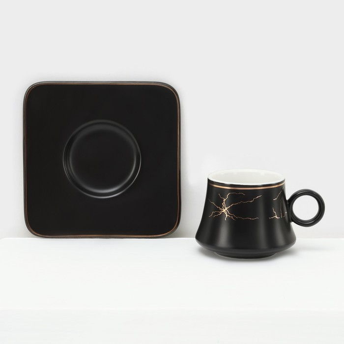 Набор керамический кофейный &laquo;Мейси&raquo;, 12 предметов: 6 чашек 100 мл, 6 блюдец d=11 см, цвет чёрный